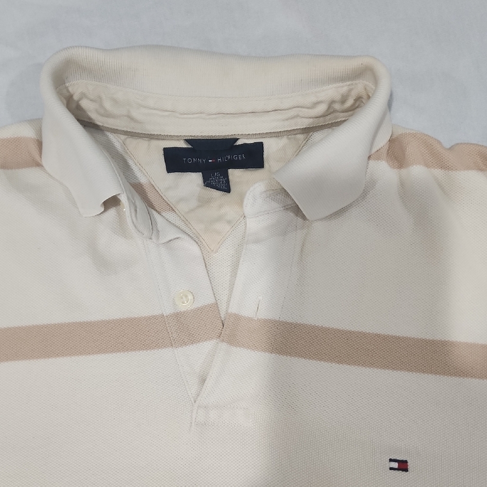 Tommy Hilfiger Cream and Tan Striped Polo Shirt - Picture 2 of 5